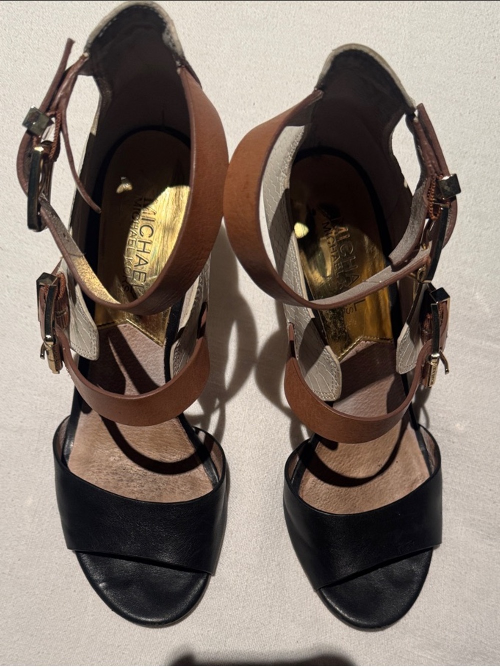 MICHAEL Michael Kors Black & Brown Strappy Leather Heels